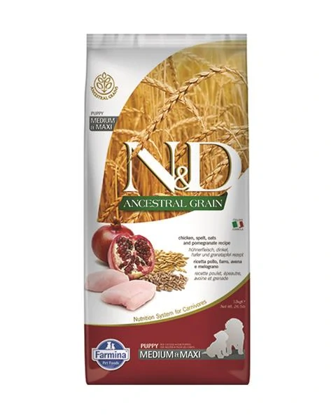 Farmina N&D dog AG puppy medium & maxi, chicken, spelt, oats & pomegranate 12 kg