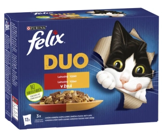FELIX Fantastic DUO 12x85g kura a obličky/ hovädzie a hydina/ morka a pečeň/ jahňacie a teľacie v želé