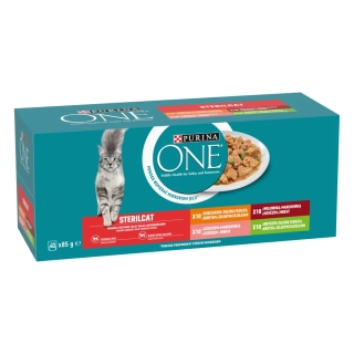 PURINA ONE Multipack Sterilcat mini filetky s kuratom/s hovädzím/s lososom/s morkou 40x85g